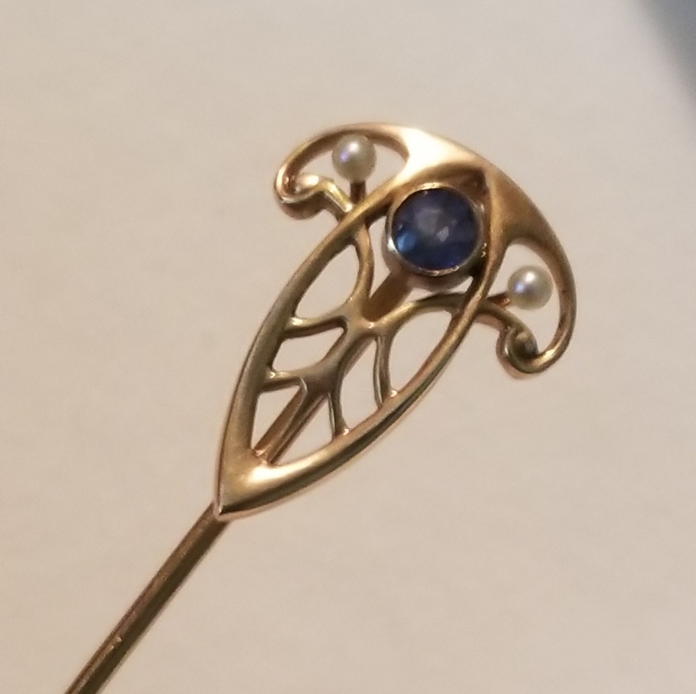 Antique 14k sapphire pearl stick pin